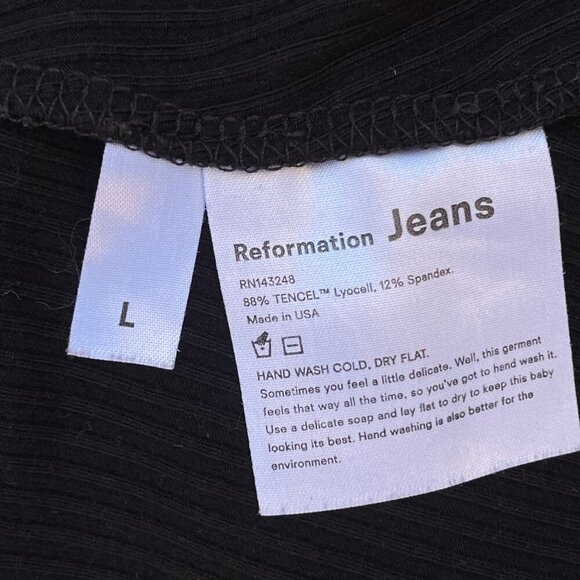 Reformation Dress Size L Black Ribbed Mock Neck A Line Mini Long Sleeve Stretch‎ - Picture 6 of 6